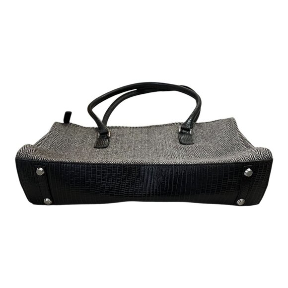 VTG Esprit Brown & Beige Herringbone Tote Bag – Faux Leather Trim – Classic Shou - Picture 5 of 6